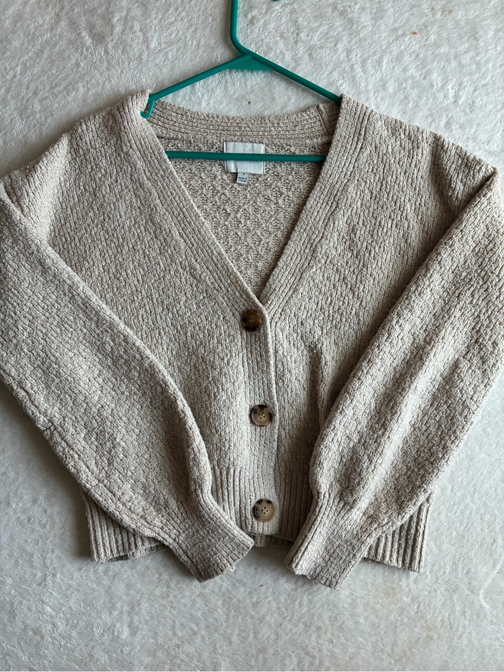 Pink Rose Beige Textured Button-Front V-Neck Cardigan